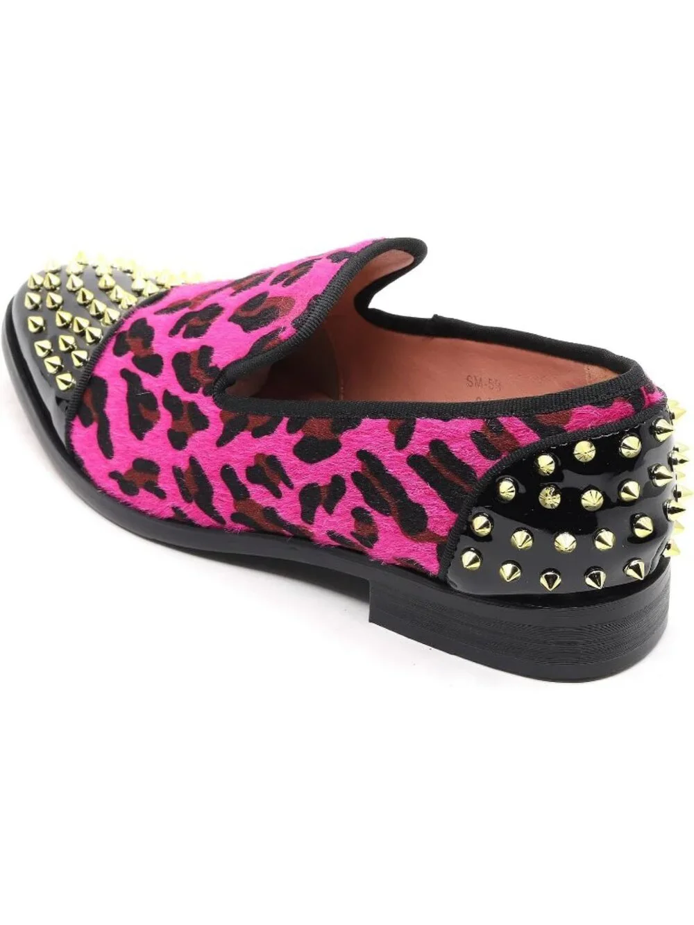 Metrocharm Men's Fuchsia Pink Leopard Print Loafers Smoking Slip On Formal Shoes
